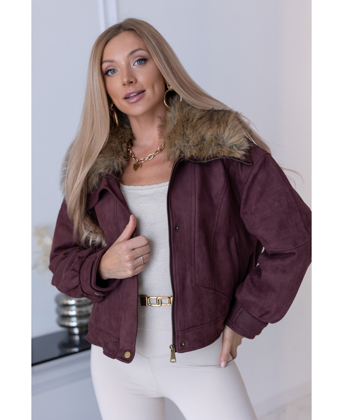 Kurtka Bomberka z Futerkiem Bordowa