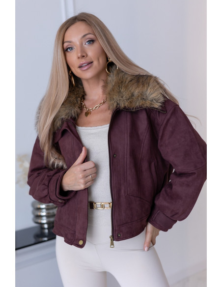 Kurtka Bomberka z Futerkiem Bordowa