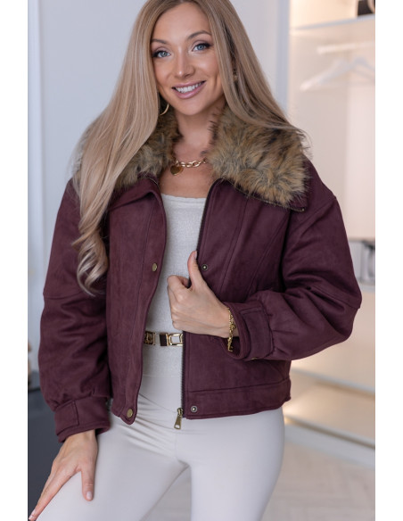 Kurtka Bomberka z Futerkiem Bordowa