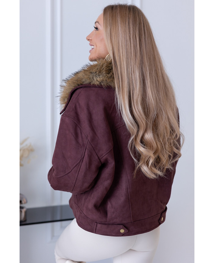 Kurtka Bomberka z Futerkiem Bordowa
