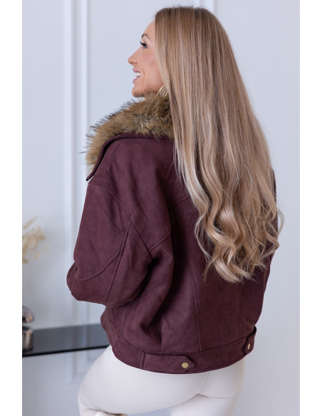 Kurtka Bomberka z Futerkiem Bordowa