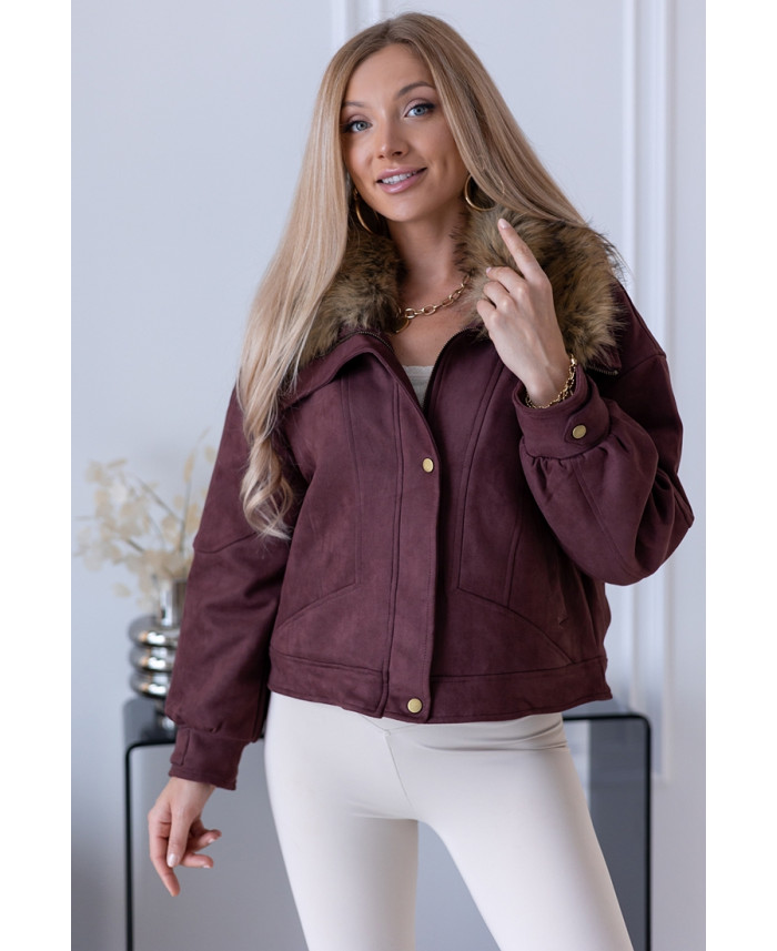 Kurtka Bomberka z Futerkiem Bordowa