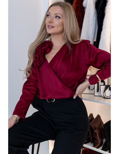Bluzka Rose Satin Bordowa