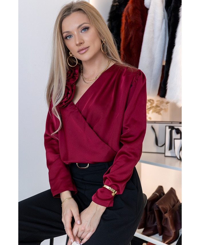 Bluzka Rose Satin Bordowa
