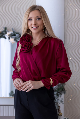 Bluzka Rose Satin Bordowa