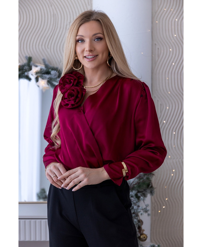 Bluzka Rose Satin Bordowa