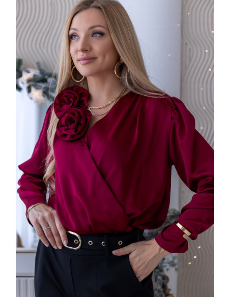 Bluzka Rose Satin Bordowa