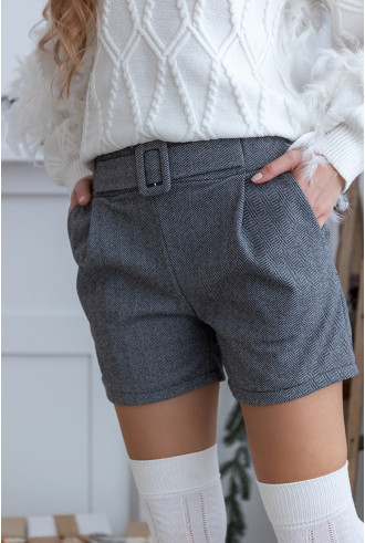 Krótkie spodenki w jodełkę Szare