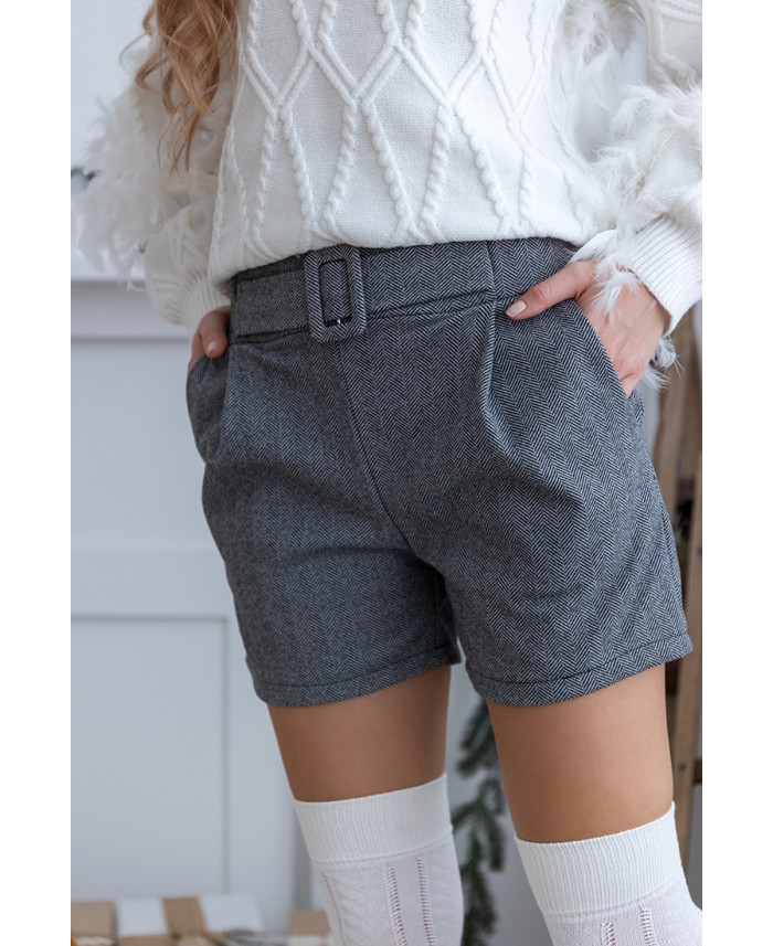 Krótkie spodenki w jodełkę Szare