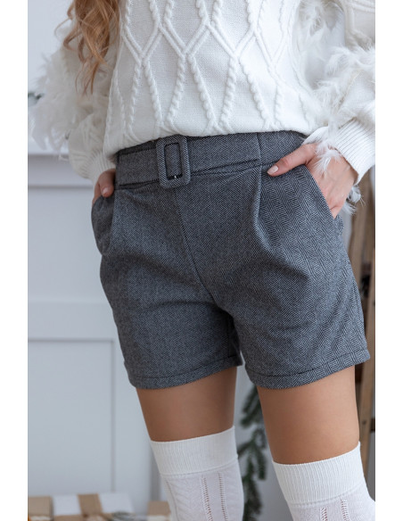 Krótkie spodenki w jodełkę Szare