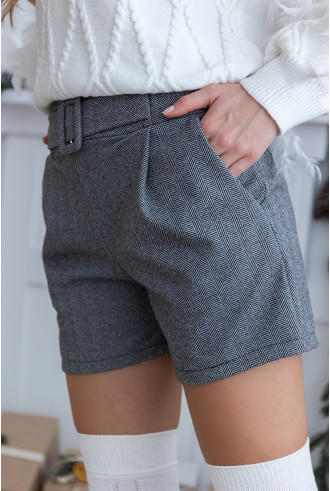 Krótkie spodenki w jodełkę Szare 2