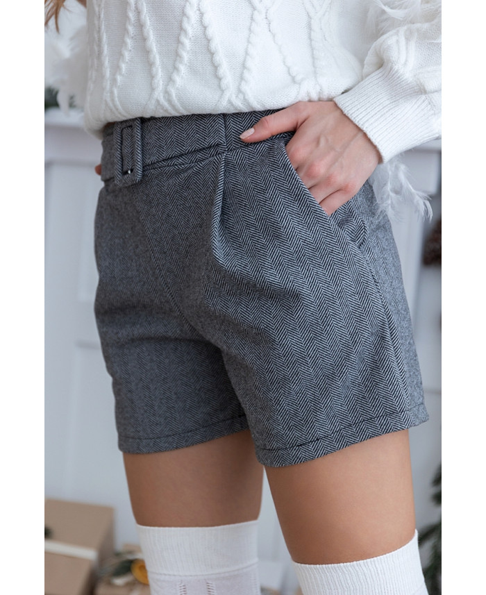 Krótkie spodenki w jodełkę Szare