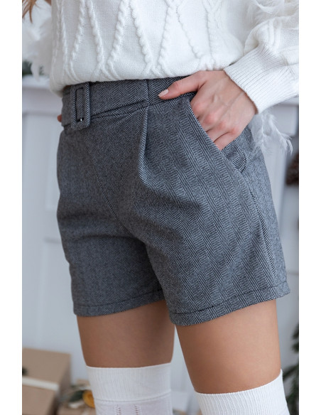 Krótkie spodenki w jodełkę Szare