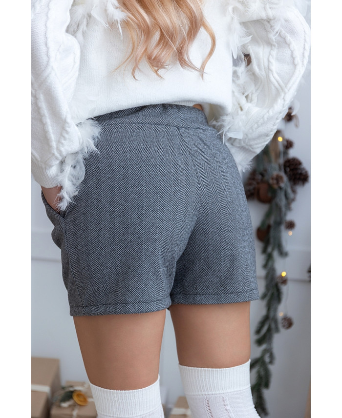 Krótkie spodenki w jodełkę Szare