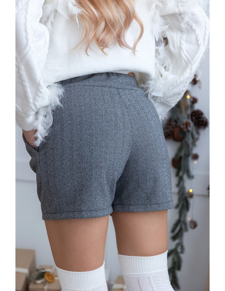 Krótkie spodenki w jodełkę Szare