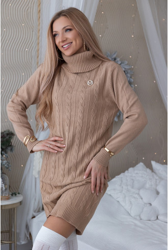 Sukienka Swetrowa Mobi Beżowa 2