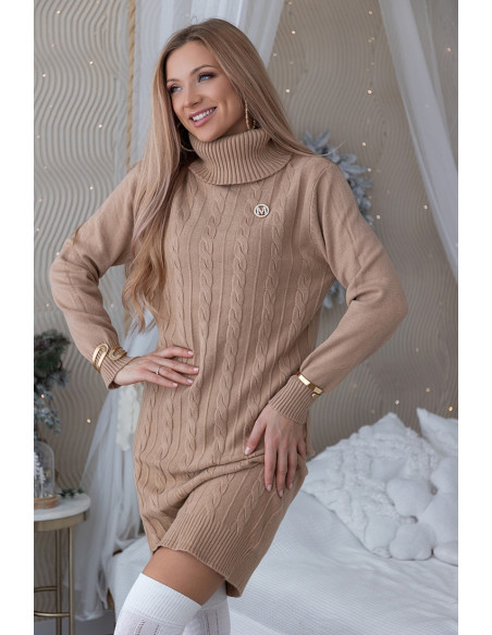 Sukienka Swetrowa Mobi Beżowa