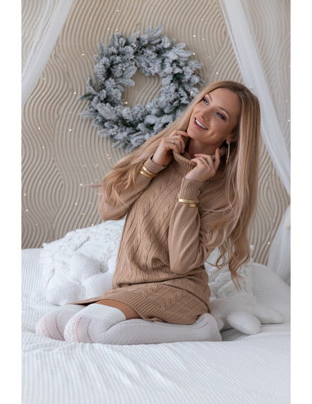 Sukienka Swetrowa Mobi Beżowa