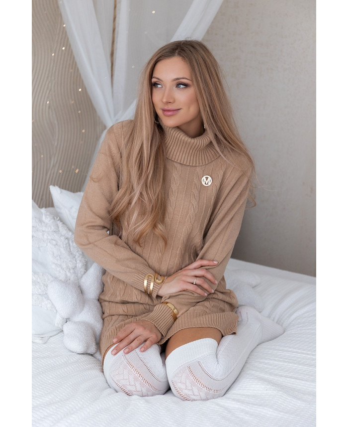 Sukienka Swetrowa Mobi Beżowa