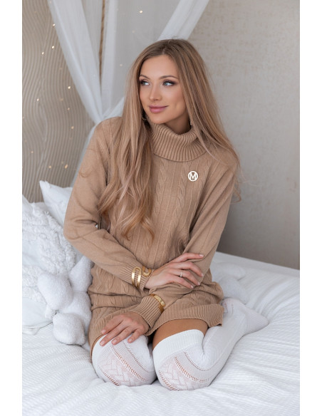 Sukienka Swetrowa Mobi Beżowa