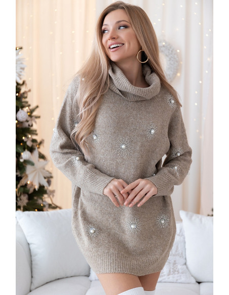 Sukienka Swetrowa Look Beżowa