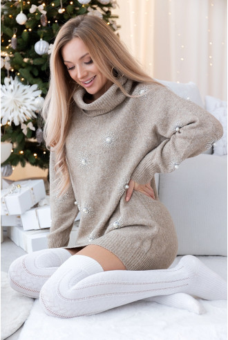 Sukienka Swetrowa Look Beżowa 2