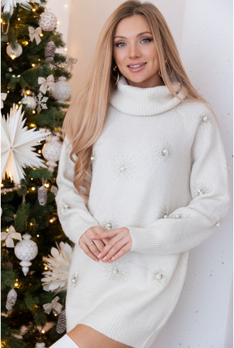 Sukienka Swetrowa Look Ekri 2