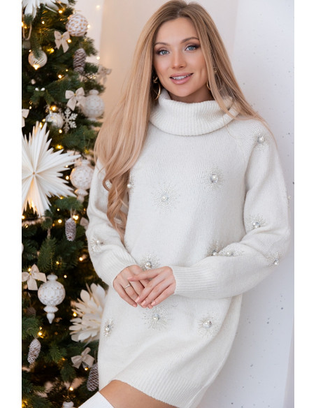 Sukienka Swetrowa Look Ekri