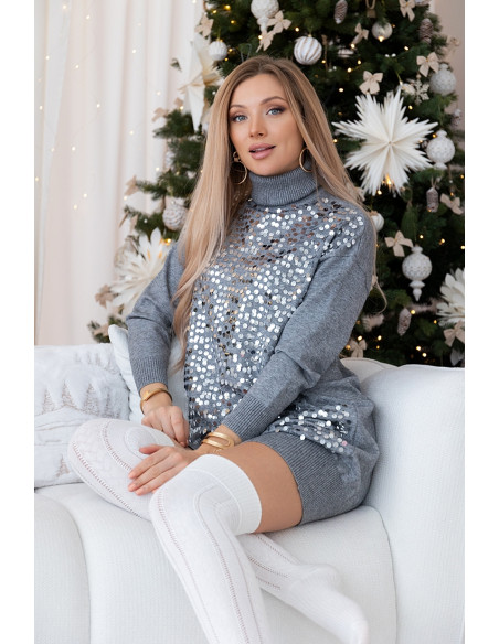 Tunika Swetrowa z Cekinami Szara