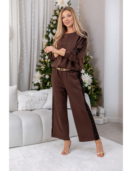 Komplet Sporti z Cekinami Brązowy