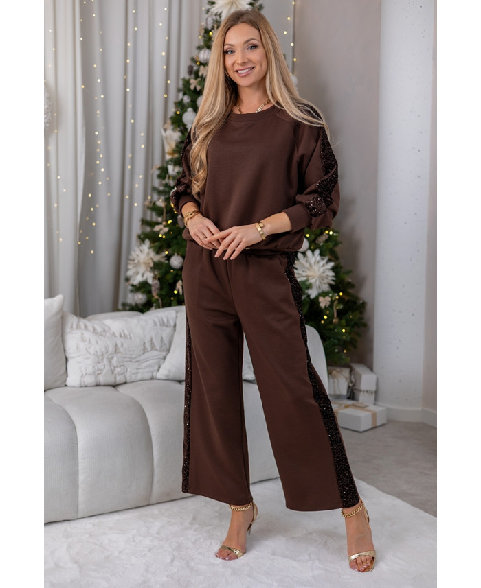 Komplet Sporti z Cekinami Brązowy