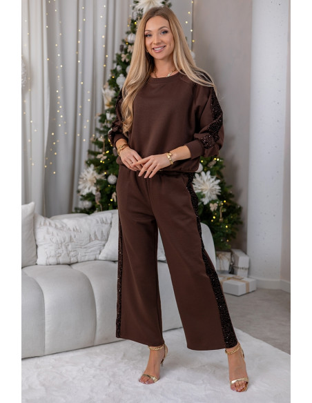 Komplet Sporti z Cekinami Brązowy