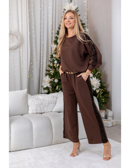 Komplet Sporti z Cekinami Brązowy