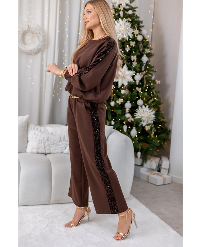 Komplet Sporti z Cekinami Brązowy
