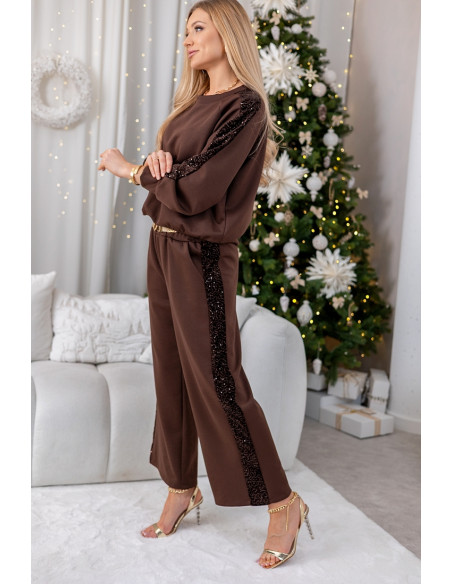 Komplet Sporti z Cekinami Brązowy