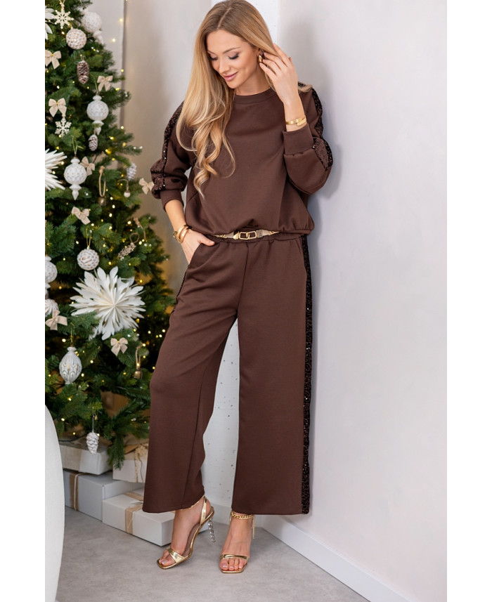 Komplet Sporti z Cekinami Brązowy