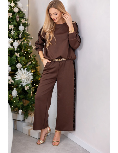 Komplet Sporti z Cekinami Brązowy