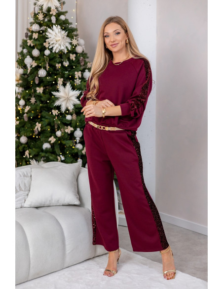 Komplet Sporti z Cekinami Bordowy