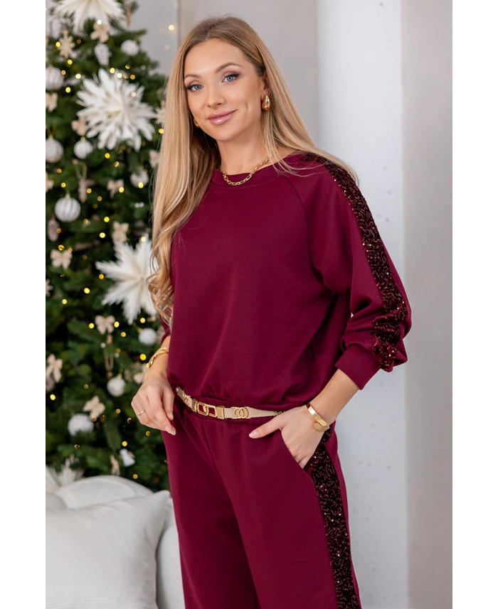 Komplet Sporti z Cekinami Bordowy