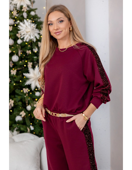 Komplet Sporti z Cekinami Bordowy
