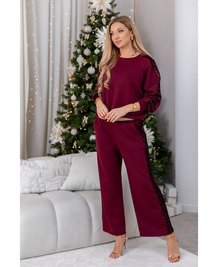 Komplet Sporti z Cekinami Bordowy