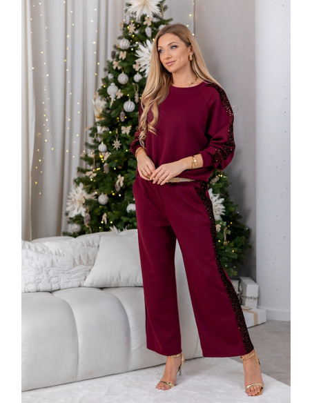 Komplet Sporti z Cekinami Bordowy