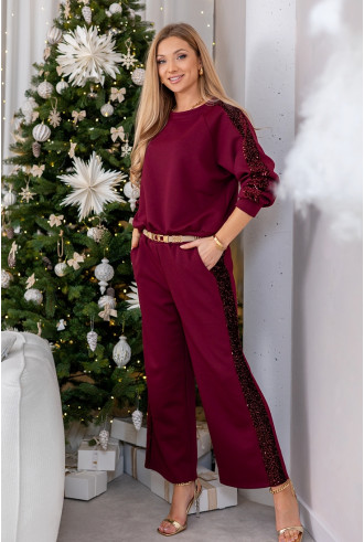 Komplet Sporti z Cekinami Bordowy