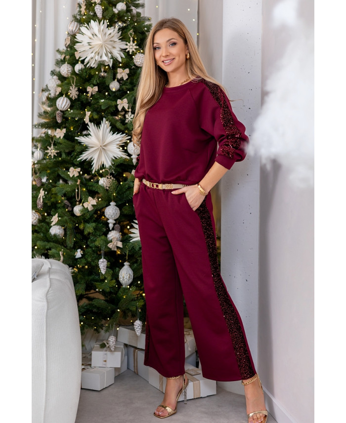 Komplet Sporti z Cekinami Bordowy