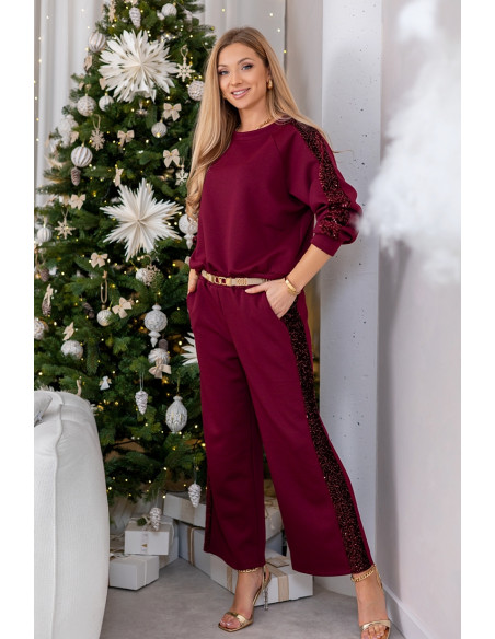 Komplet Sporti z Cekinami Bordowy