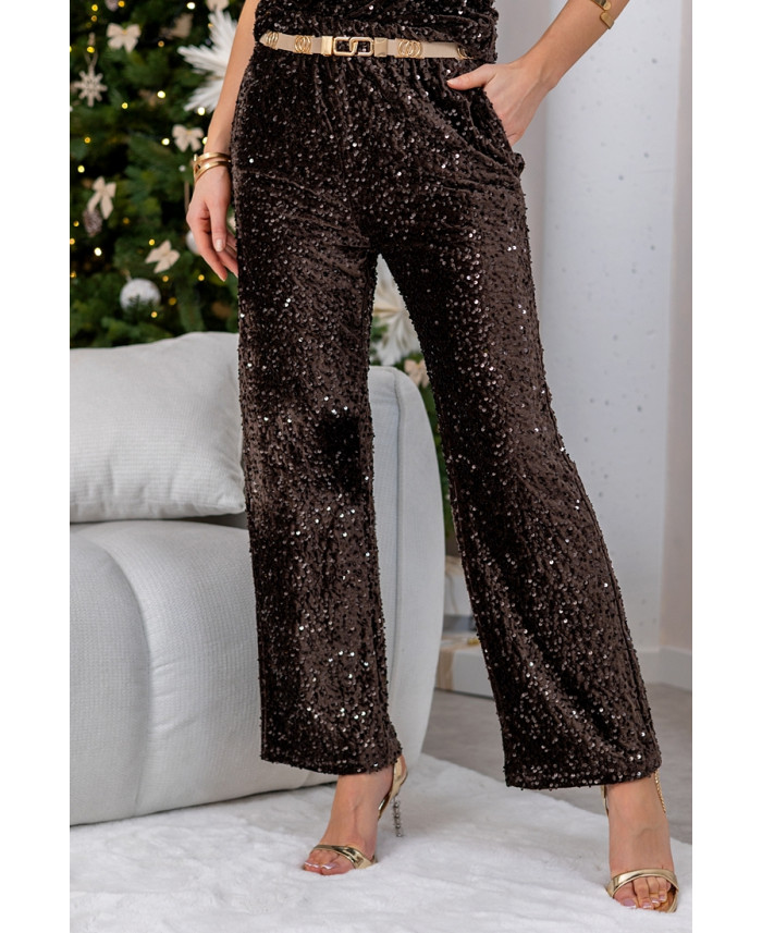 Spodnie Cekinowe Brązowe