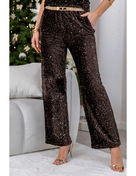 Spodnie Cekinowe Brązowe