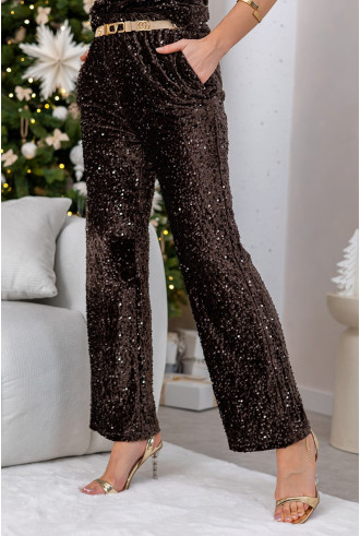 Spodnie Cekinowe Brązowe 2