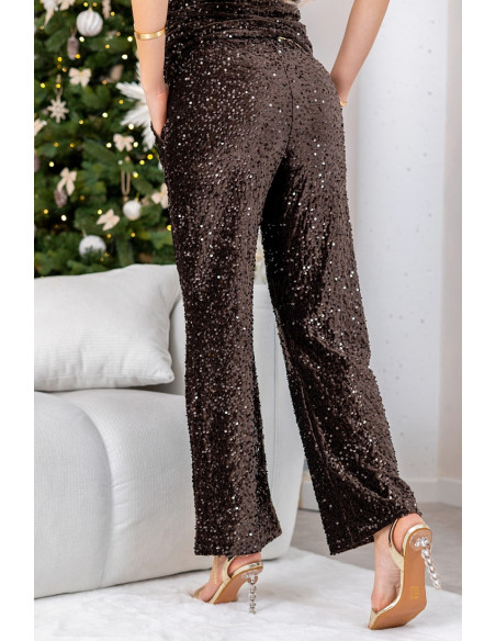 Spodnie Cekinowe Brązowe