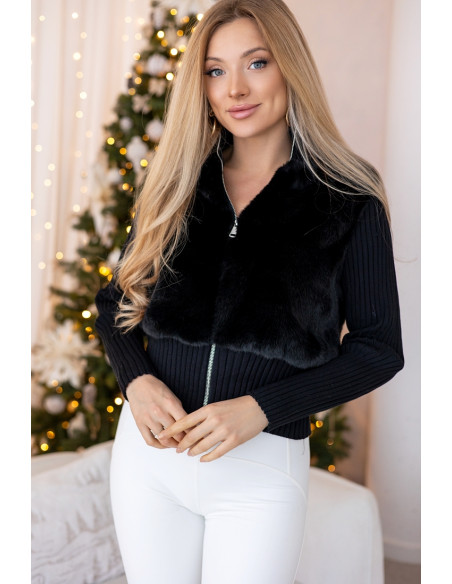 Sweter Zip z Futerkiem Czarny